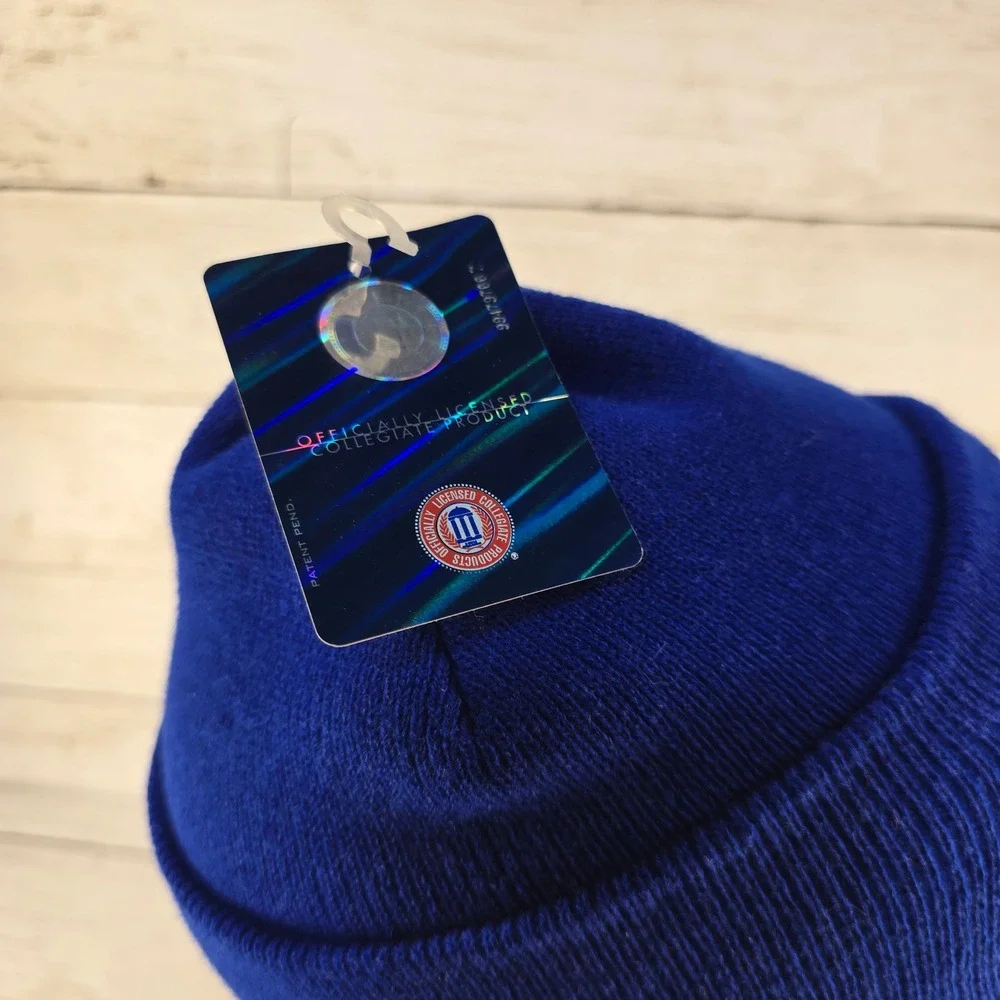 NWT SMU Mustangs Beanie Royal Blue Knit Cuffed Hat Red Mascot Logo One Size NWT